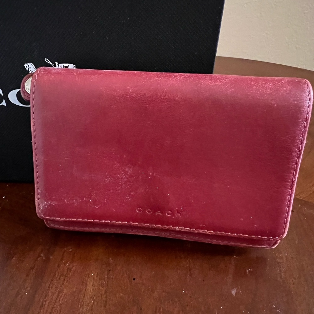 Coach red leather wallet and coin purse